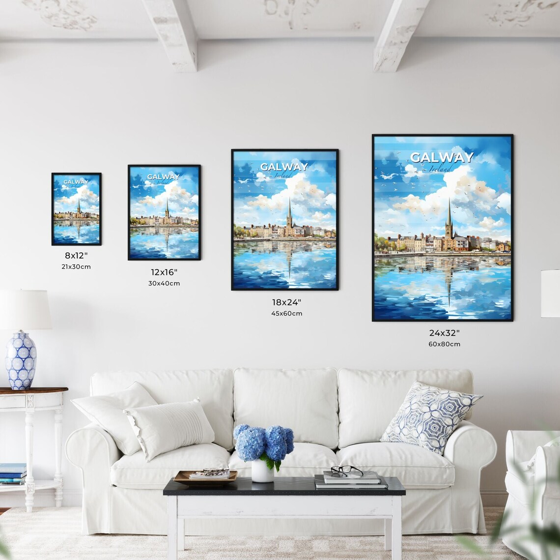 Galway Ireland Skyline Waterfront Seagulls Clouds Reflection Travel Poster - Image 3