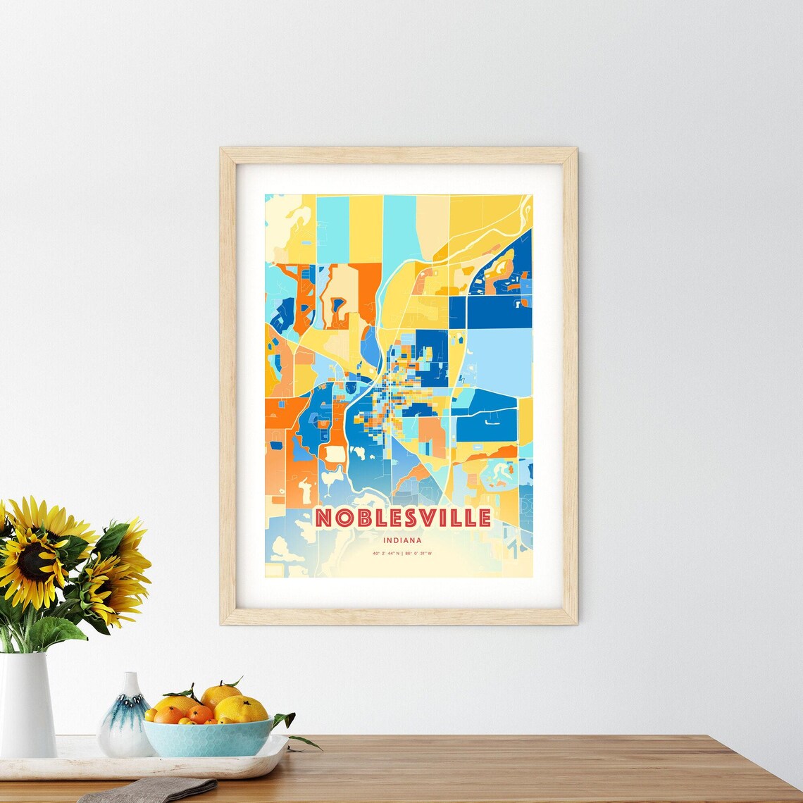 Noblesville Indiana Blue Orange City Map Art Home Decor Poster - Image 2