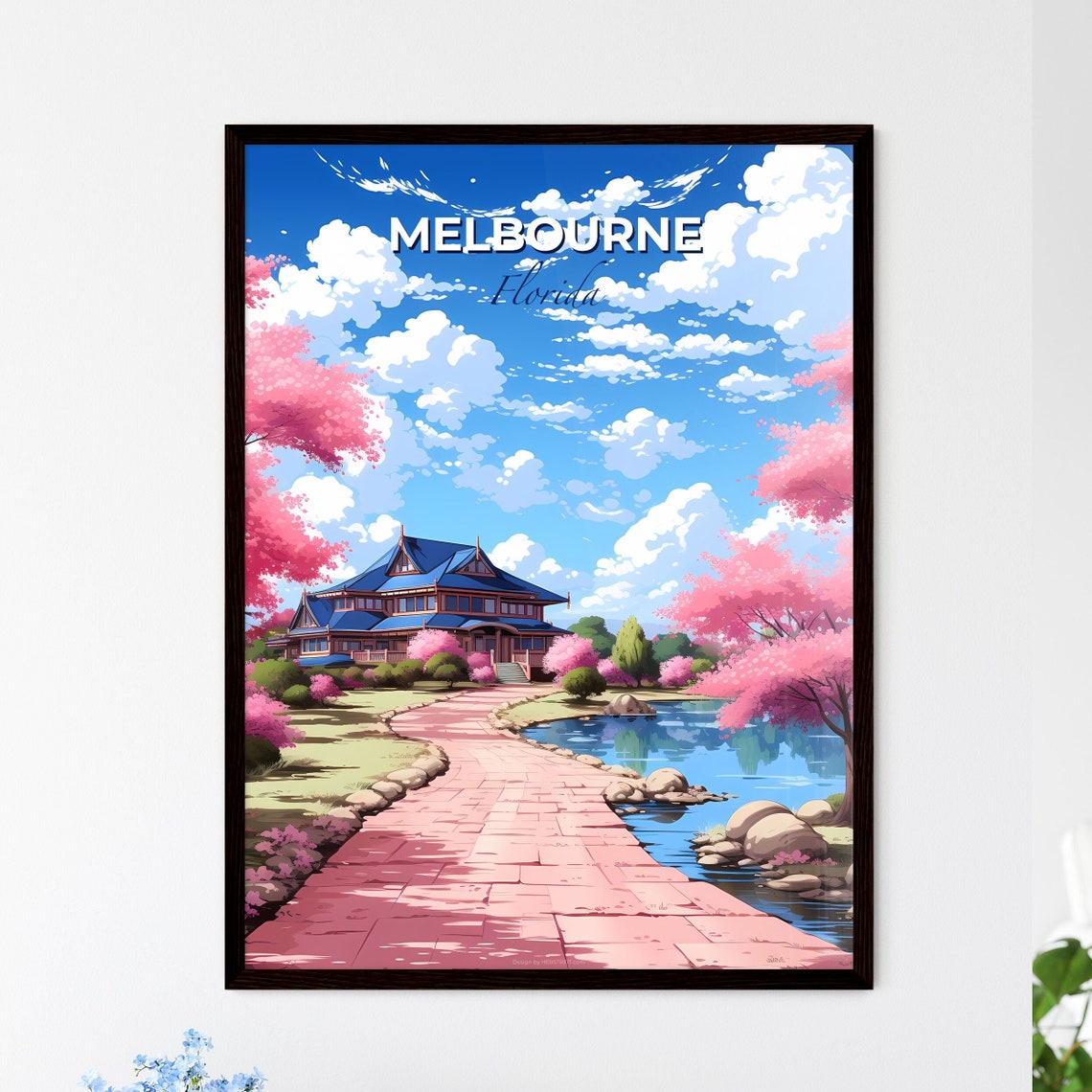 Melbourne Florida Spring Blossoms Pond House Garden Art Poster