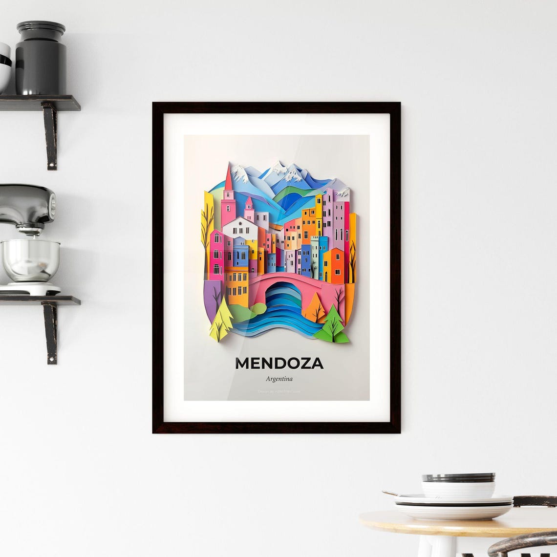 Mendoza Argentina 3D Paper Cut Mountain Town River Bridge Poster - Image 2