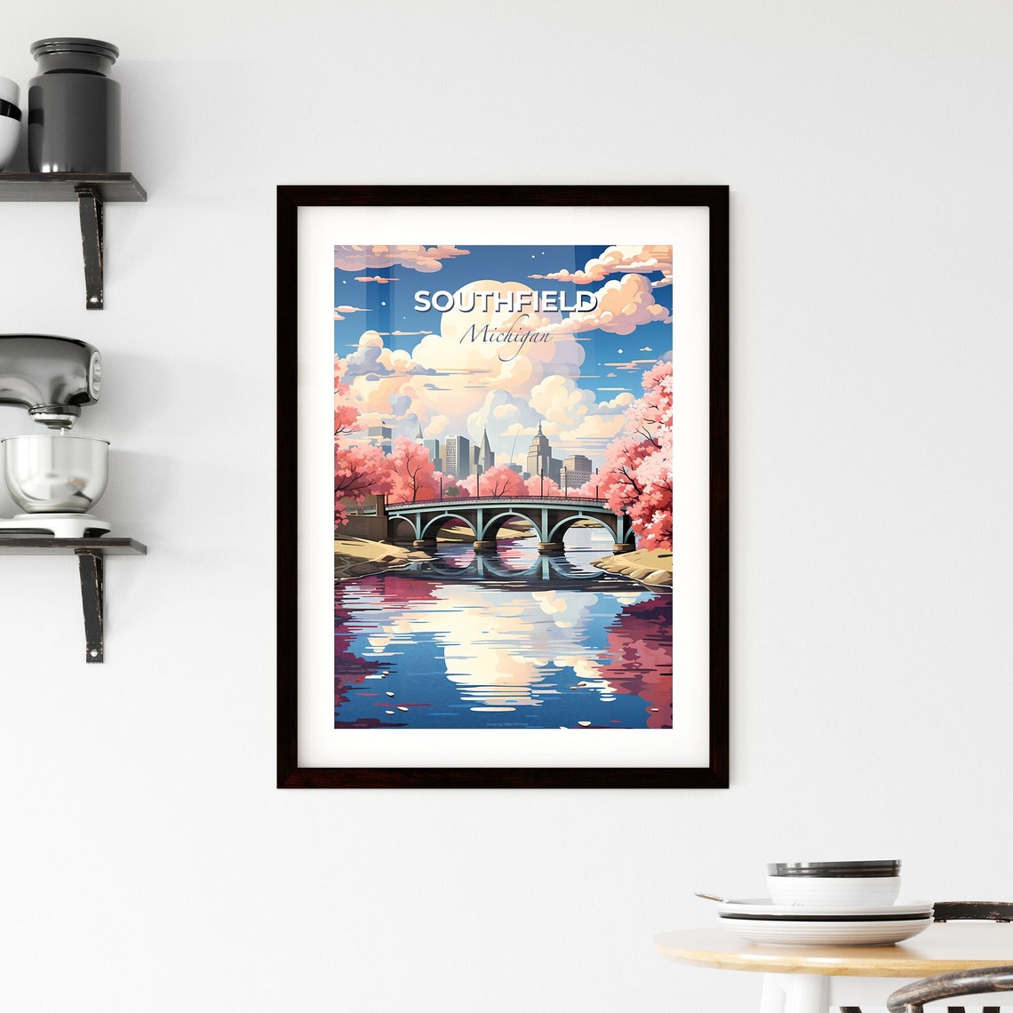 Southfield Michigan Spring Blossom River Bridge Skyline Poster - Image 2