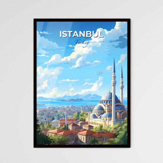 Istanbul Turkey Mosque Domes Minarets Bosphorus View Travel Poster