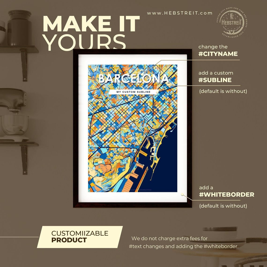 Barcelona Spain Dark Navy Modern City Map White Lettering Poster - Image 2