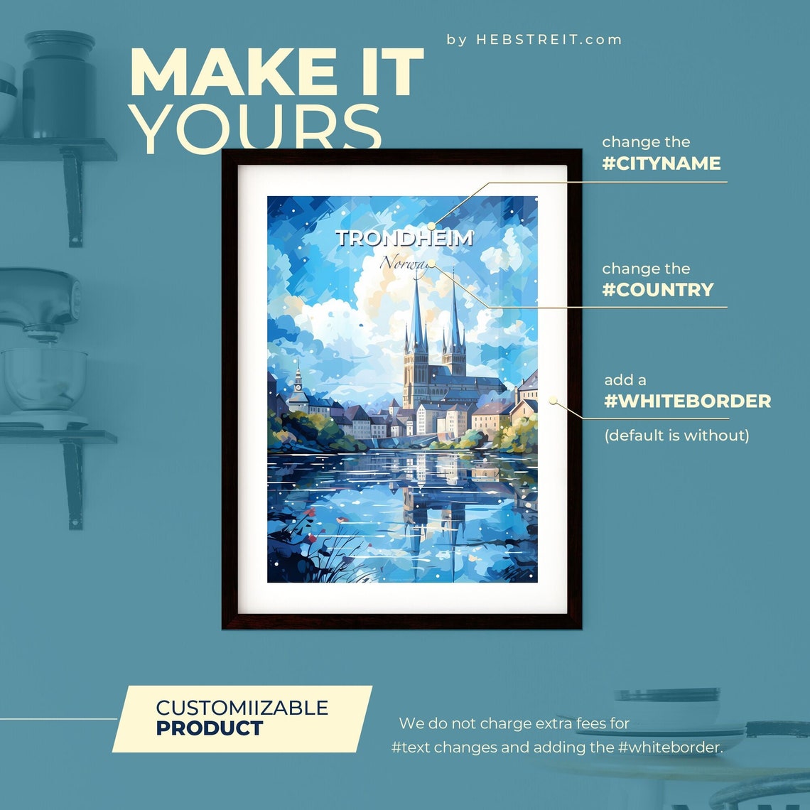 Trondheim Norway Nidaros Cathedral Winter Skyline Travel Poster - Image 2