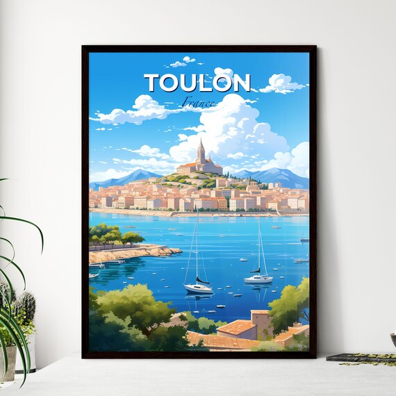 Toulon France Mediterranean Harbor Sailboats Vintage Travel Poster