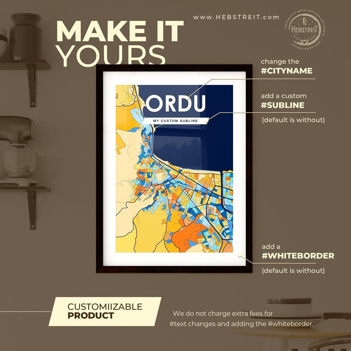 Ordu Turkey Artistic Colorful City Map Wall Decor Travel Design Poster - Image 2