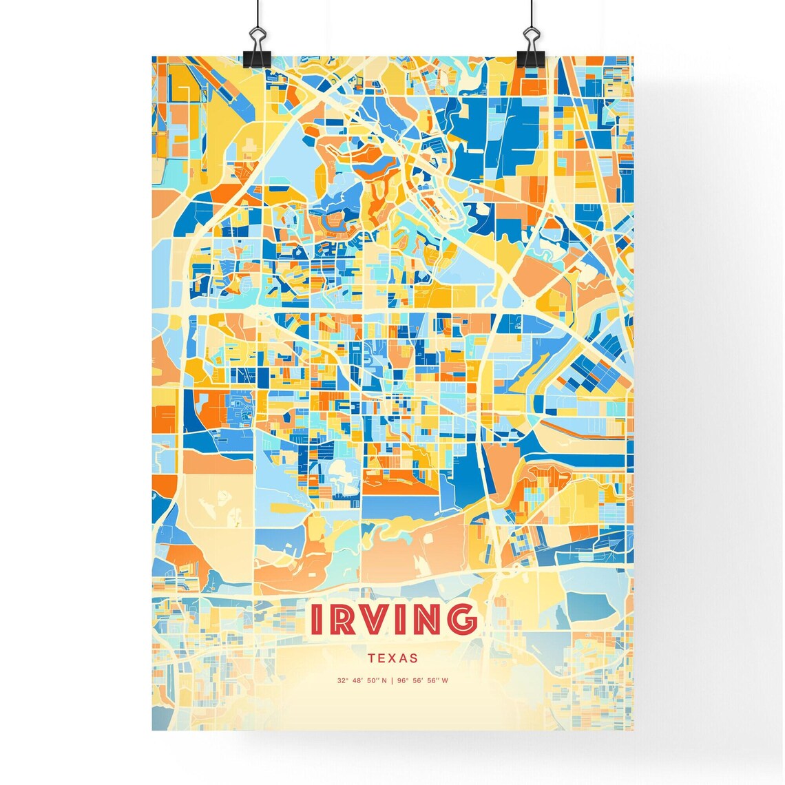 Irving Texas Colorful City Map Poster Blue Orange Dallas Area Wall Decor - Image 3