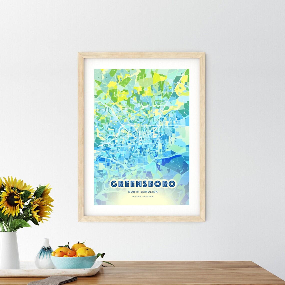 Greensboro North Carolina Bluish Watercolor City Map Art Poster - Image 2