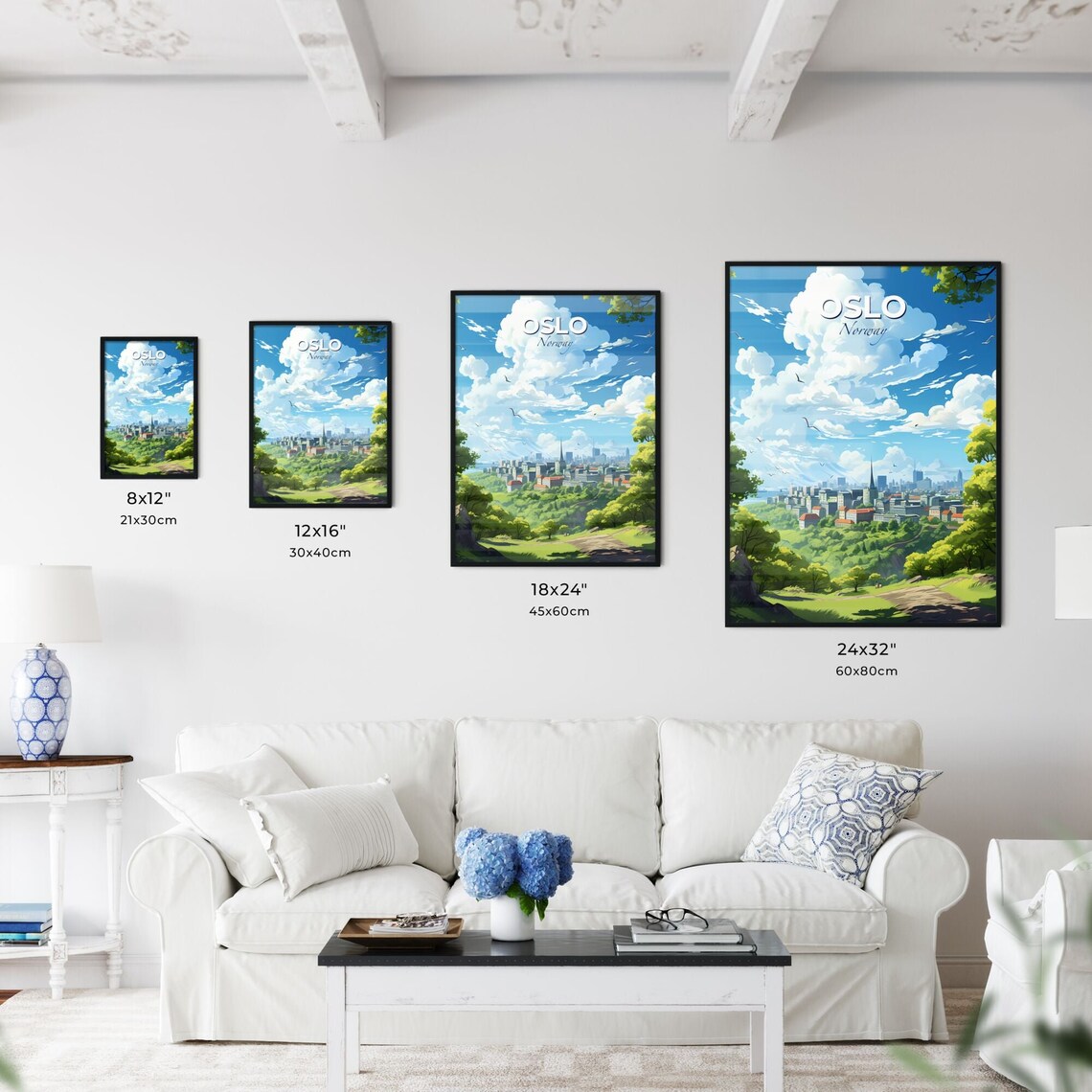 Oslo Norway Illustrated City Skyline With Green Hills Poster - Image 3