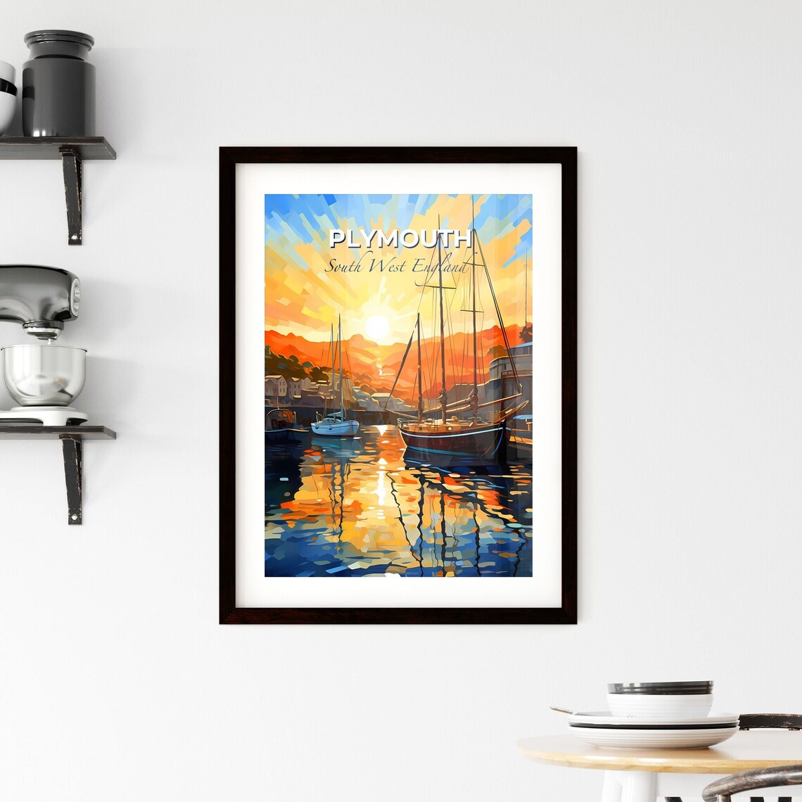 Plymouth South West England Sailboat Harbor Sunset Art Poster - Image 2