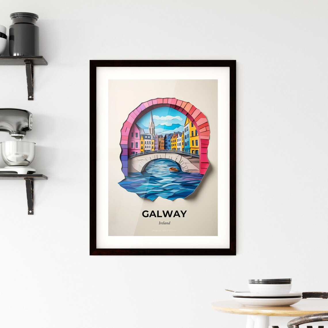 Galway Ireland Stone Bridge Over River Paper Cut Travel Poster - Image 2