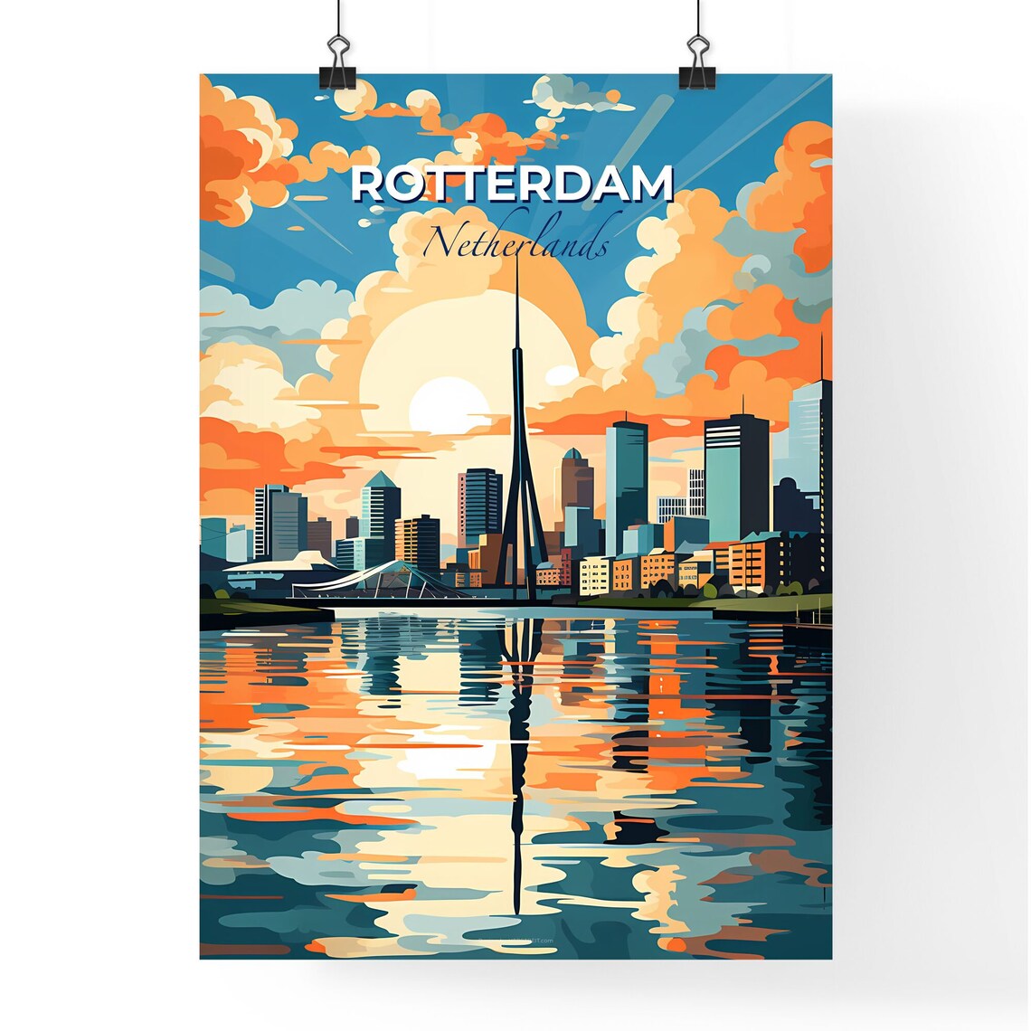 Rotterdam Netherlands Harbor Skyline Tower Sunset Travel Poster - Image 4