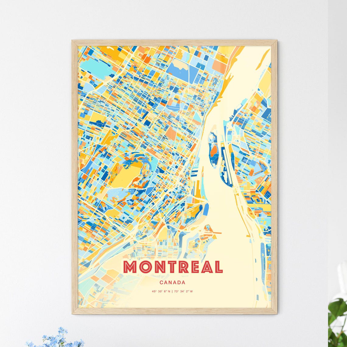 Montreal Canada Colorful Blue and Orange City Map Art Poster