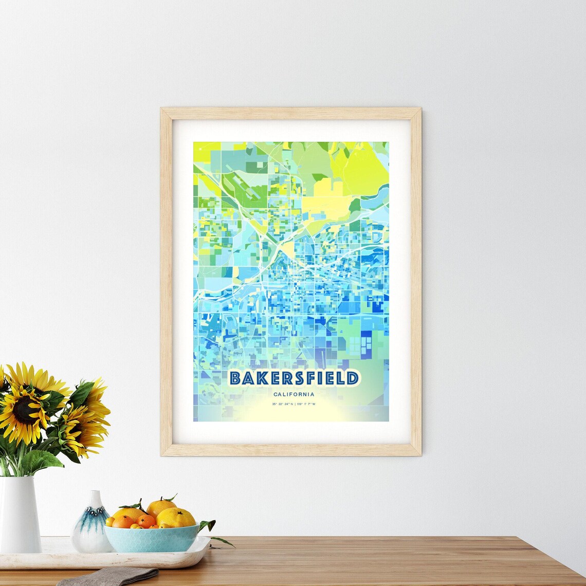 Bakersfield California Bluish Gradient City Map Art Poster Customizable - Image 2