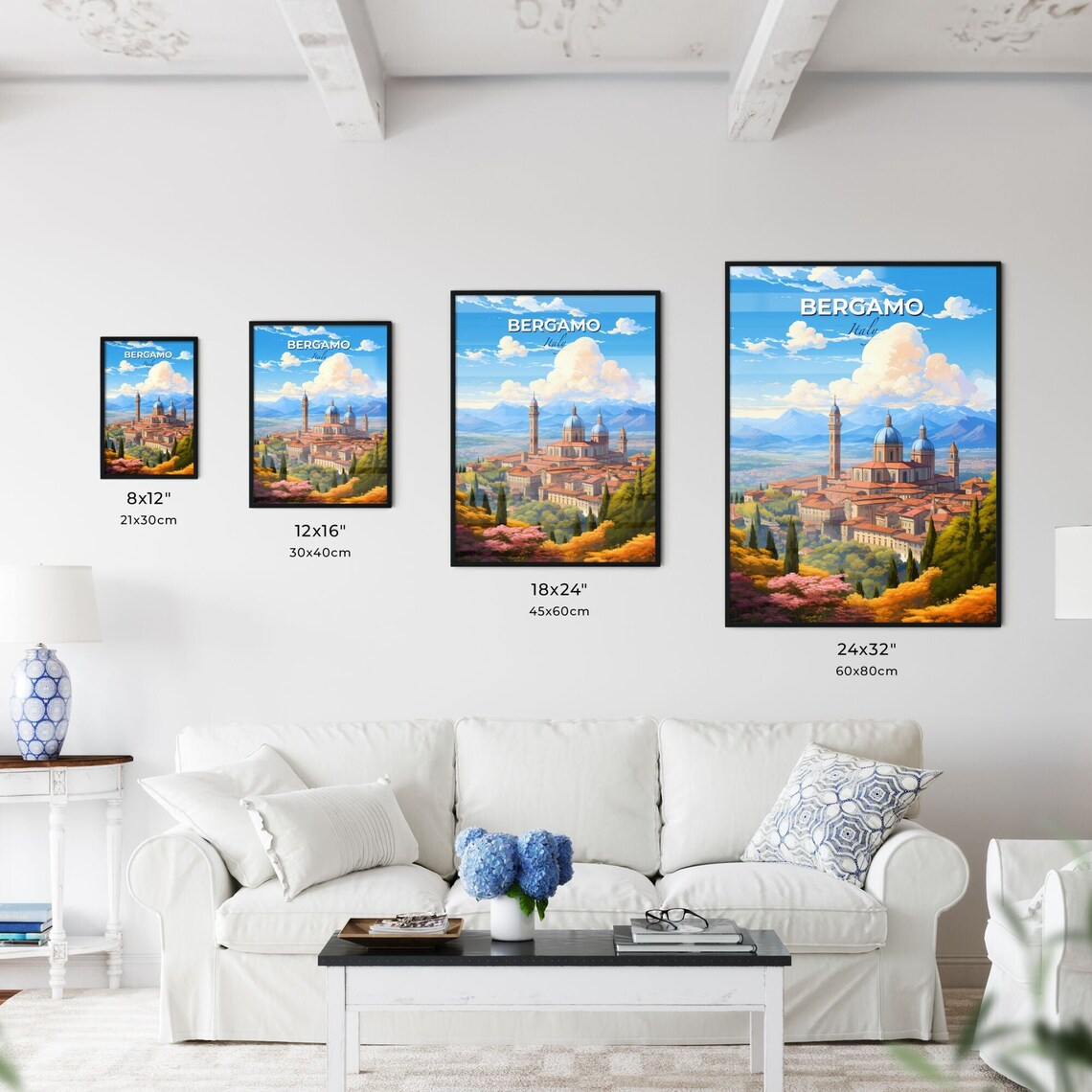 Bergamo Italy Skyline Cathedral Domes Mountain View Cityscape Travel Poster - Image 3