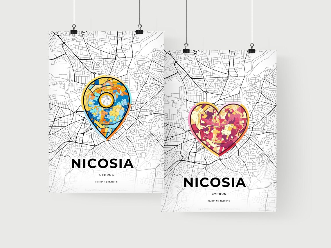 Nicosia Cyprus Modern Minimalist Heart Street Map Art Poster - Image 2