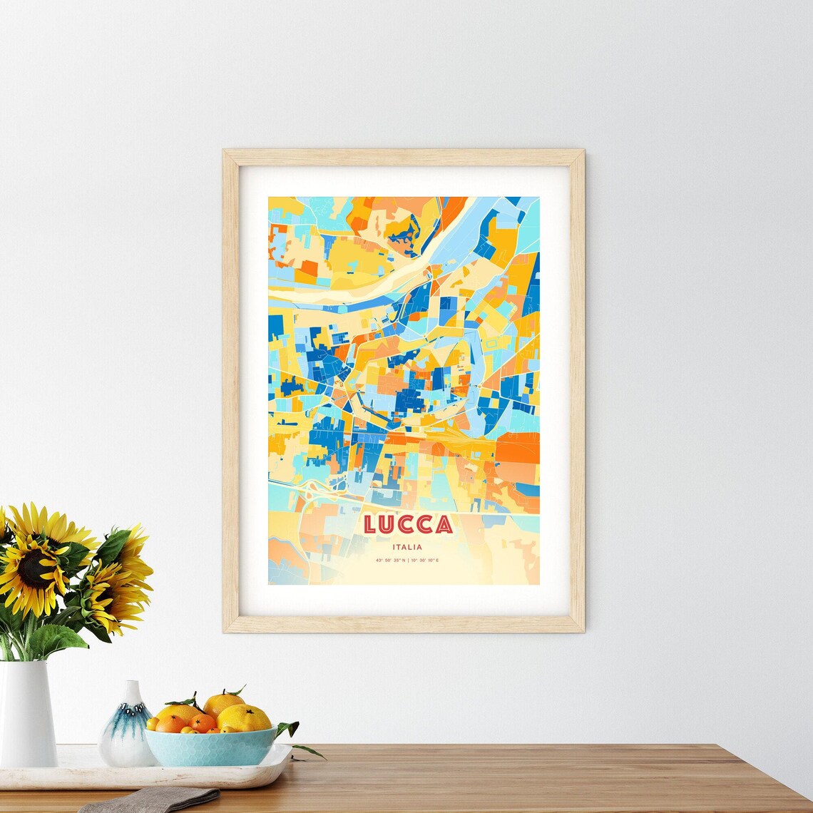 Lucca Italy Colorful Blue and Orange Street Map City Art Poster - Image 2