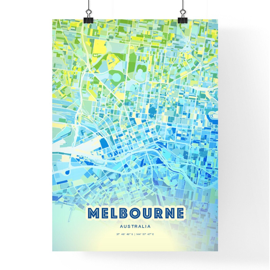 Melbourne Australia Soft Blue Green Street Map City Decor Art Poster - Image 3
