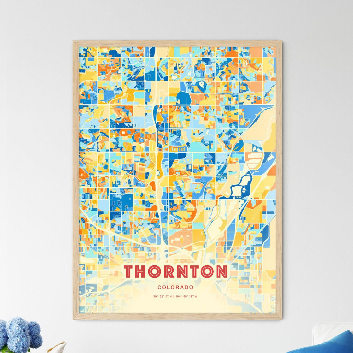 Thornton Colorado Colorful Modern Blue Orange City Map Art Poster