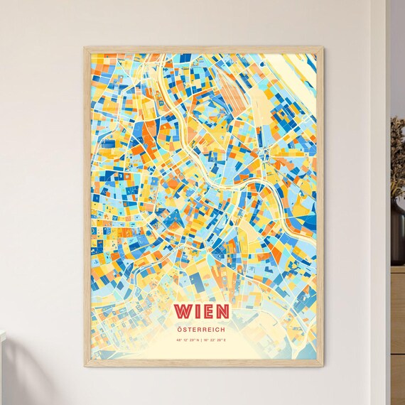 Vienna Austria Modern Colorful Abstract City Map Blue Orange Poster