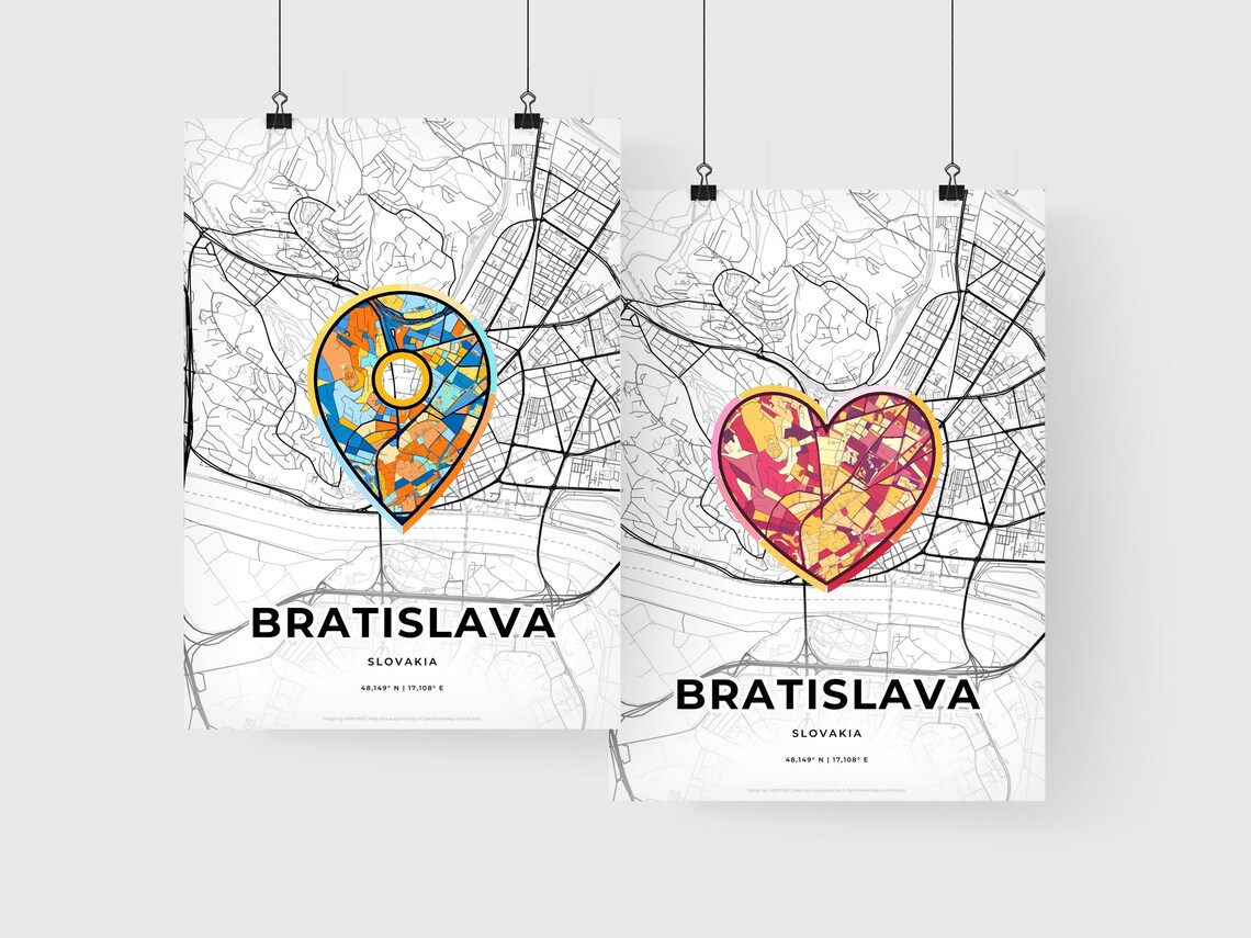 Bratislava Slovakia Minimal City Map Colorful Heart Icon Art Poster - Image 2