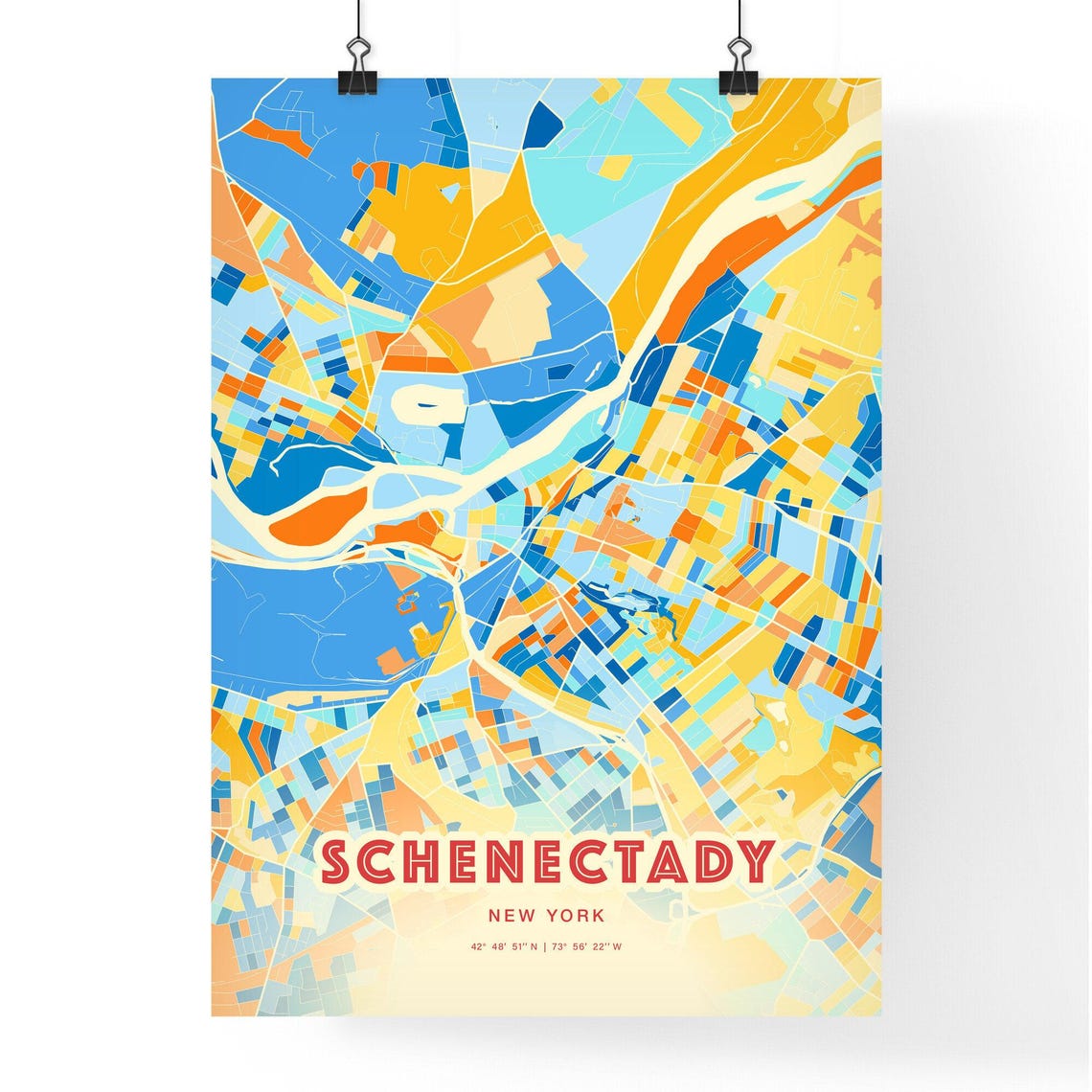 Schenectady New York Blue Orange City Map Art Home Decor Poster