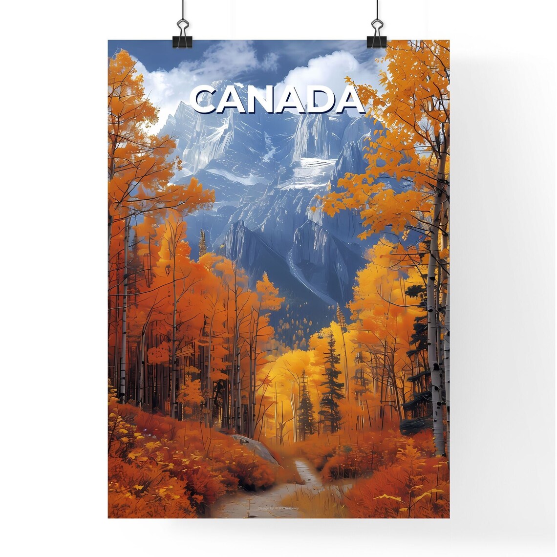 Canada Autumn Forest Golden Trees Snowy Peaks Vintage Travel Poster - Image 4
