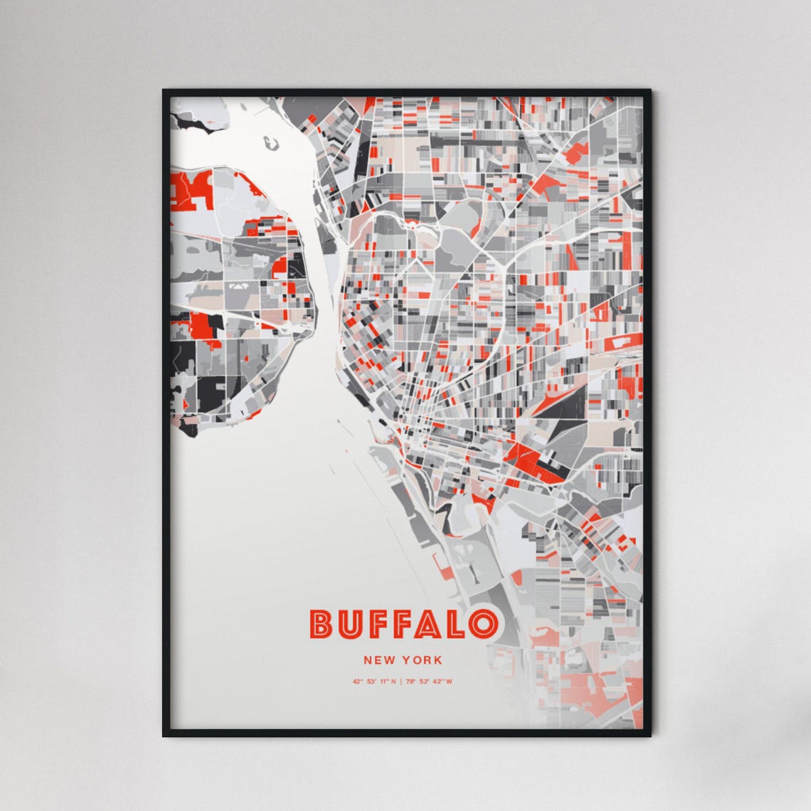 Buffalo New York Expressive Red Bold Modern City Map Art Poster
