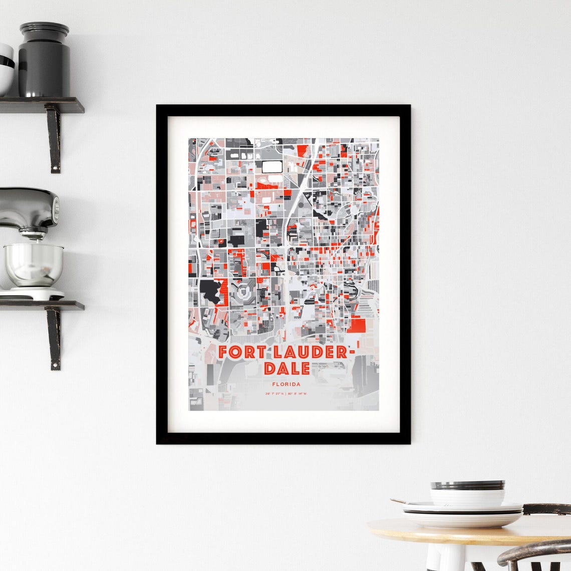 Fort Lauderdale Florida Modern Red Expressive City Map Poster - Image 2