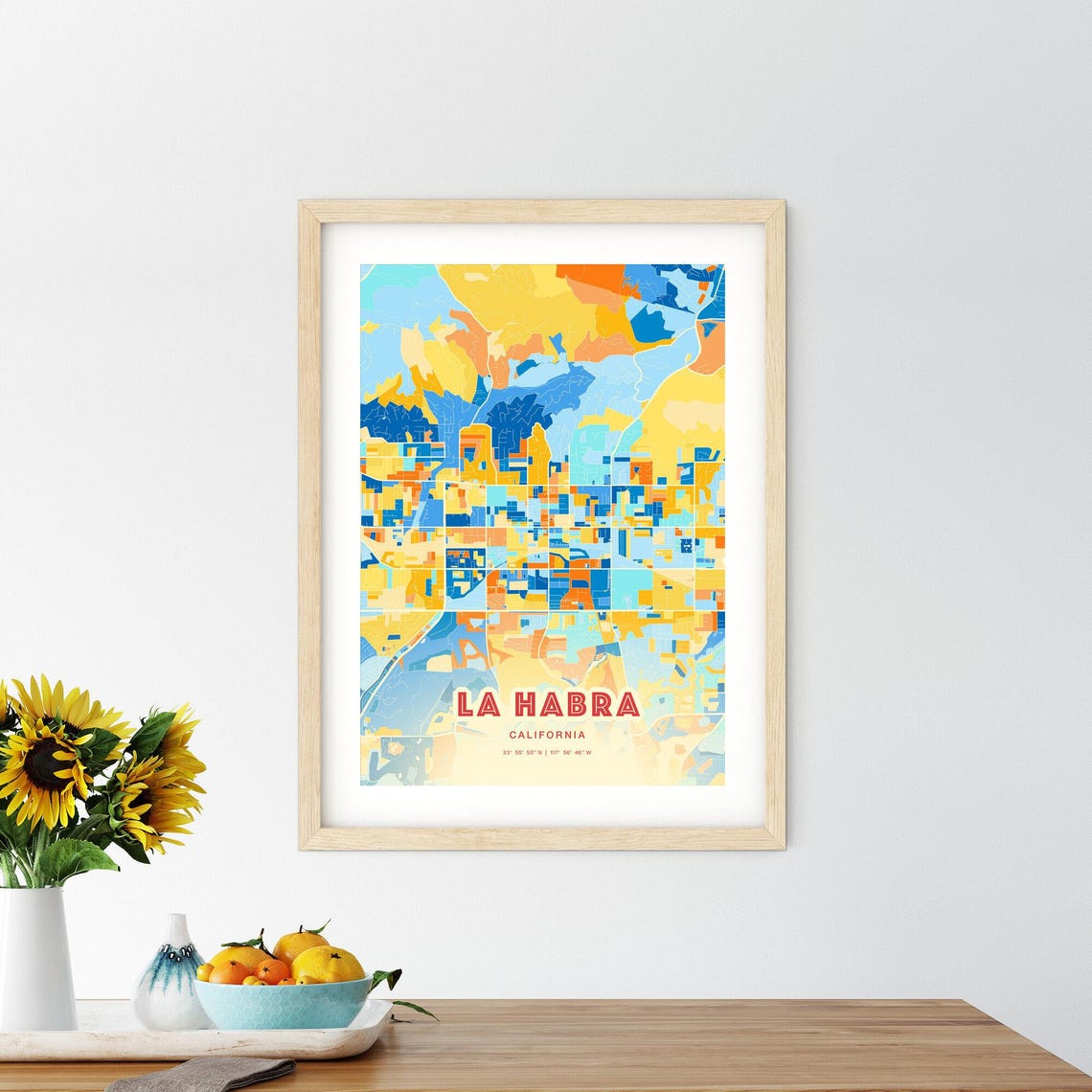 La Habra California Blue Orange City Map Art Home Decor Poster - Image 2