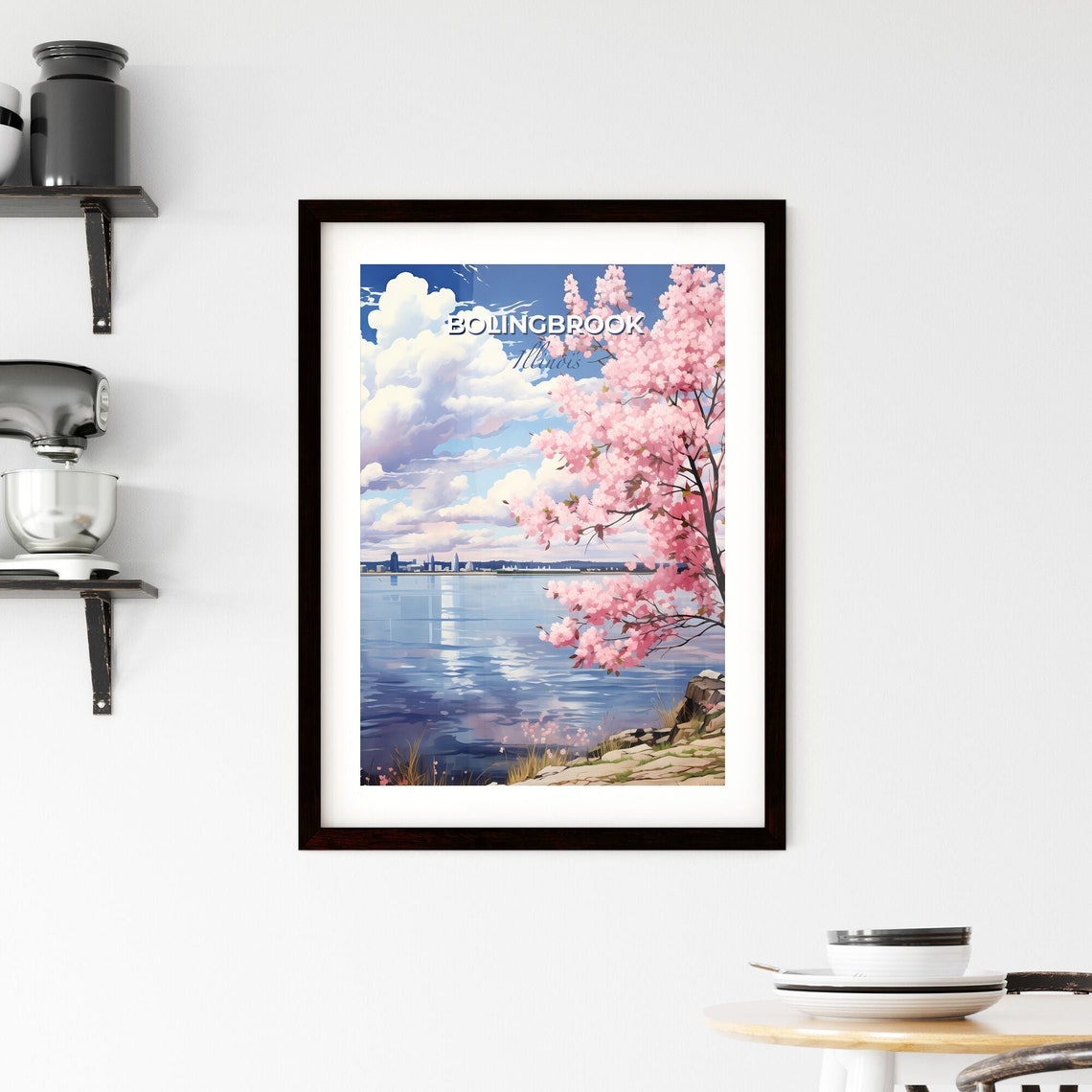 Bolingbrook Illinois Lakeside Cherry Blossom Skyline View Poster - Image 2