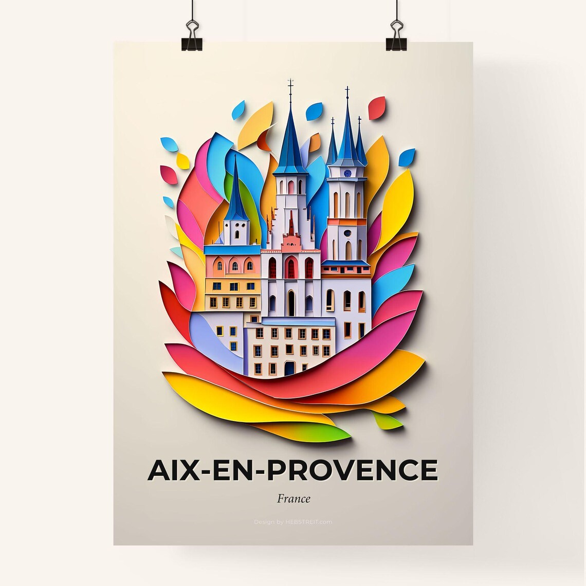 Aix-en-Provence France Rainbow Church Towers Paper Cut Art Poster - Image 4