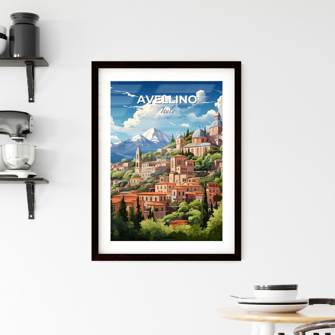 Avellino Italy Hill Town Church Domes Mountain Vintage Travel Poster - Image 2
