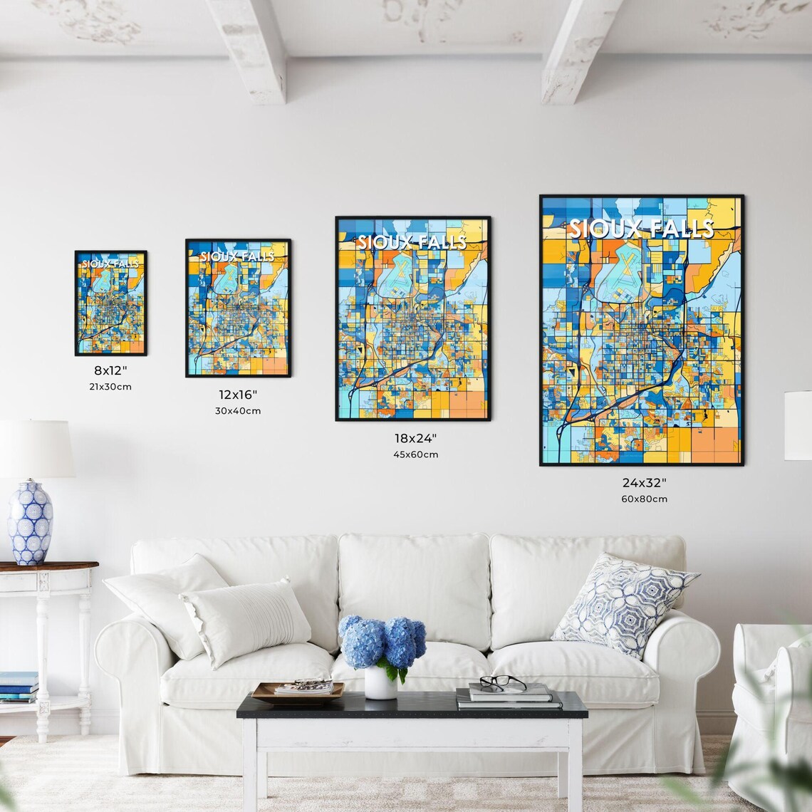 Sioux Falls City Map Art Print With Bold Blue Orange And Yellow Streets - Image 3
