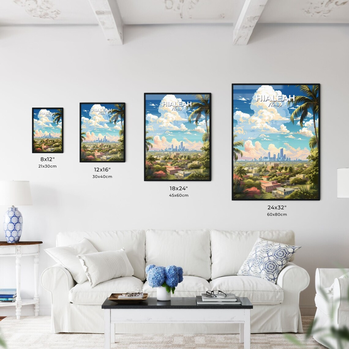 Hialeah Florida City Skyline Palm Trees Colorful Travel Poster - Image 3