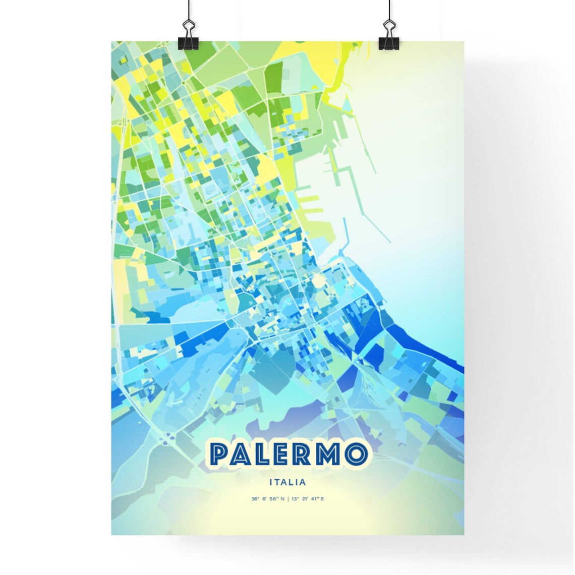 Palermo Italy Bluish Custom Stylish City Map Art Poster Gift - Image 2