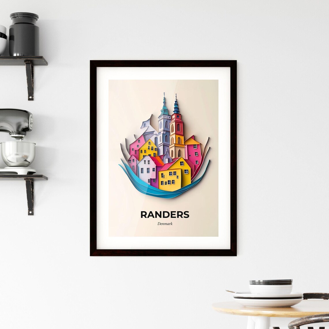Randers Denmark Colorful Paper Cut Twin Towers Travel Poster Art - Image 2