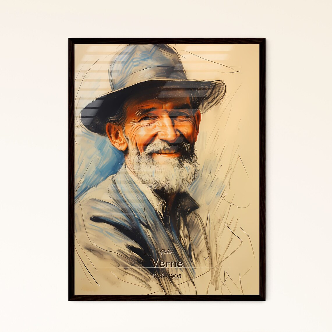 Jules Verne 1828 to 1905 Historical Portrait Watercolor Art Poster