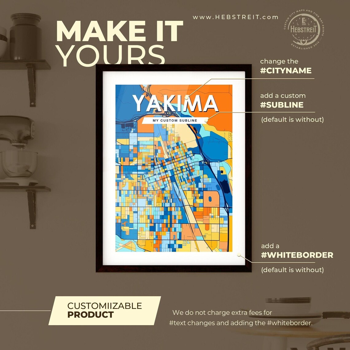 Yakima Washington Colorful Modern City Street Map Travel Decor Poster - Image 2