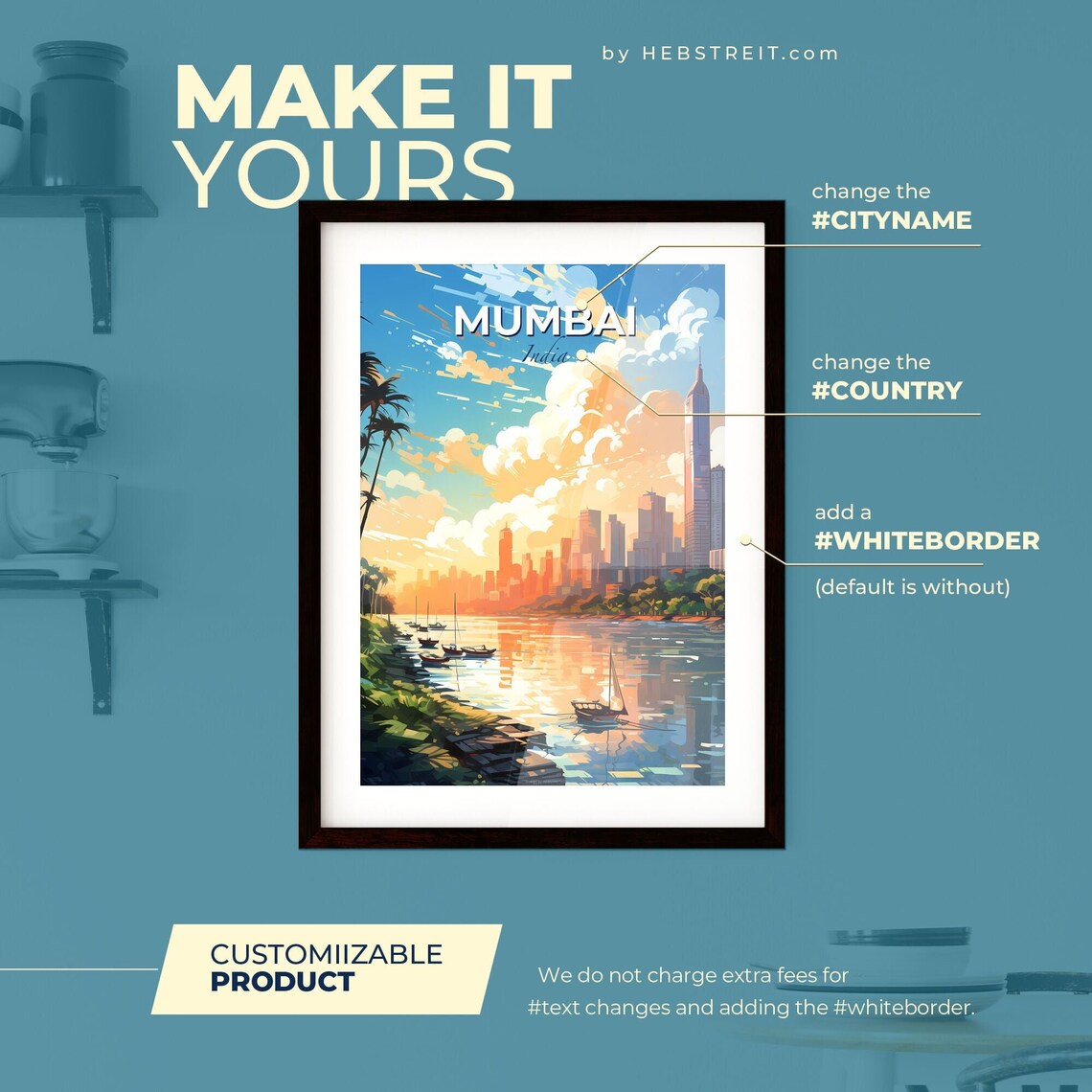 Mumbai India Harbor Boats Sunset Skyline Colorful Travel Poster - Image 2