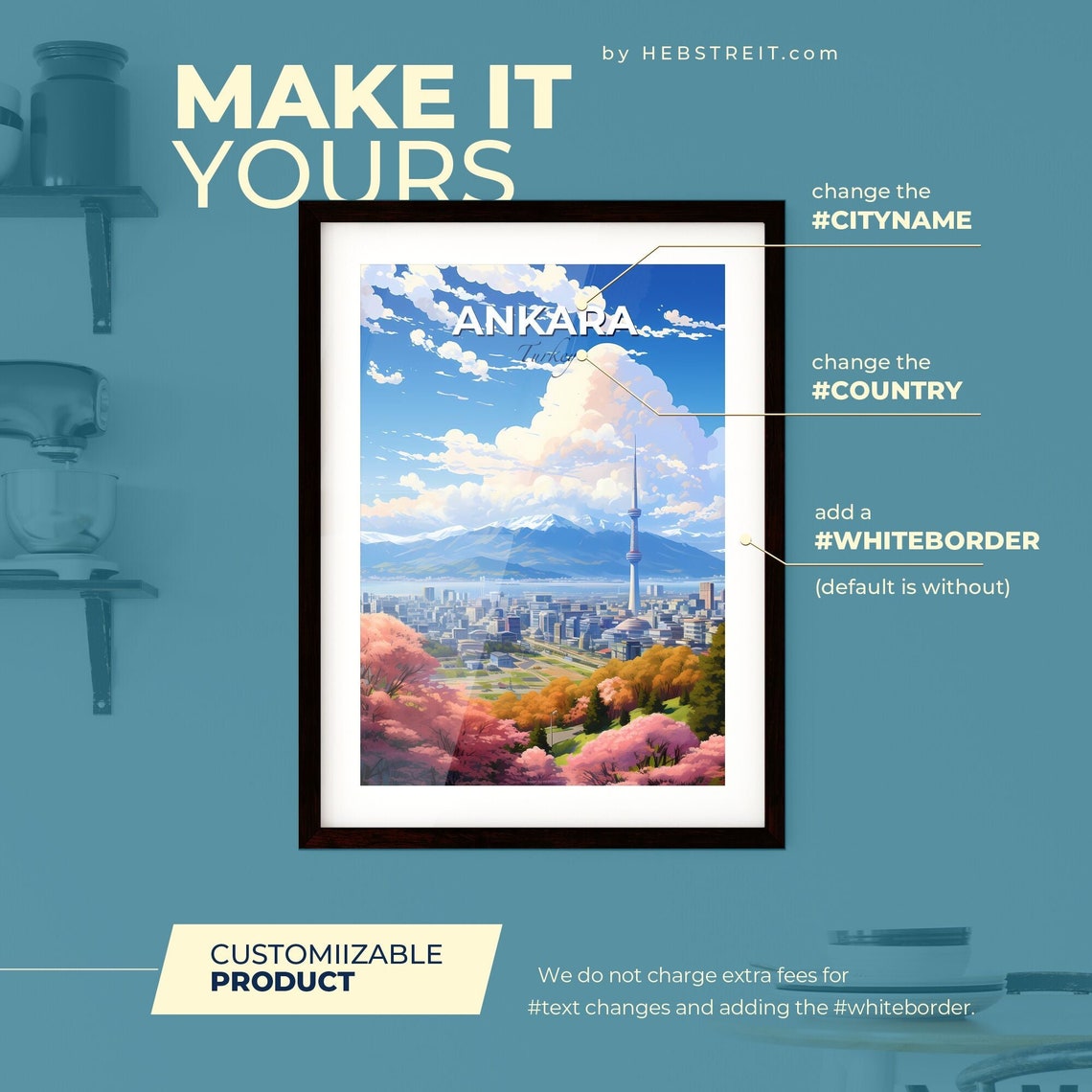 Ankara Turkey Snow Mountain Tower Spring Skyline Travel Art Poster - Image 2