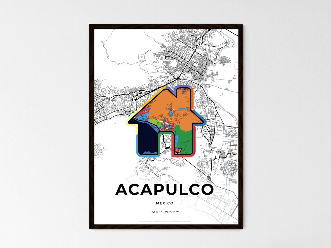 Acapulco Mexico City Map Heart Art Minimalist Travel Wall Poster - Image 3