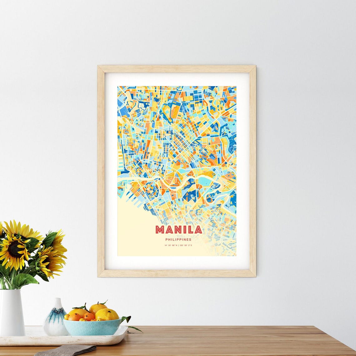 Manila Philippines City Map Abstract Blue Orange Modern Art Print - Image 2