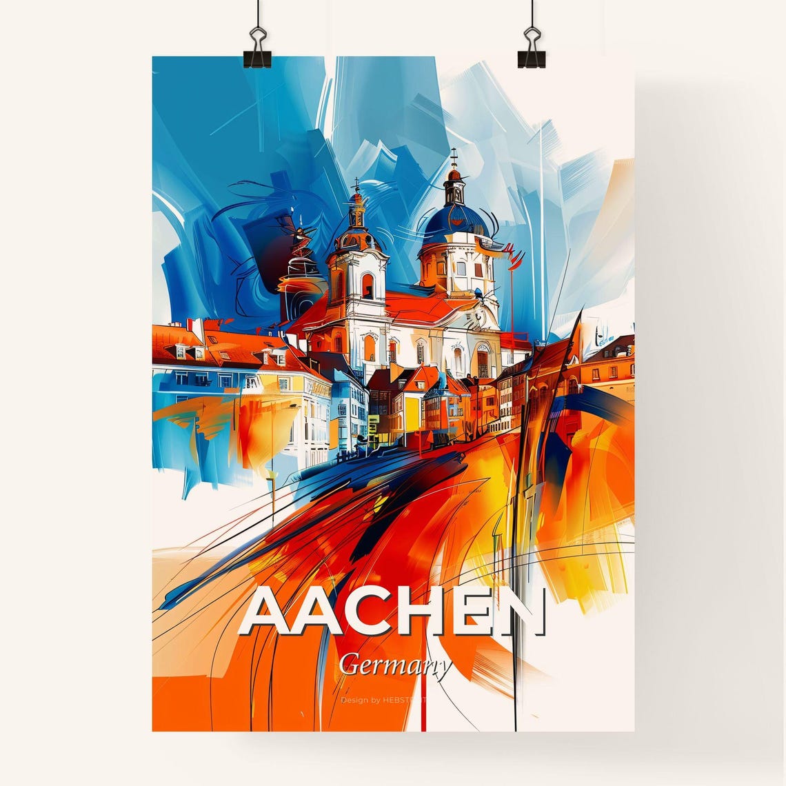 Aachen Germany Bold Abstract Cathedral Dome Painting Art Poster - Image 4