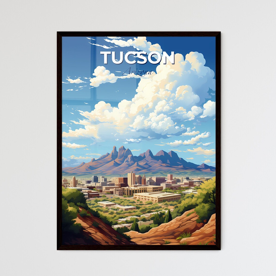 Tucson Arizona Desert Mountains Southwest Illustrated Travel Poster