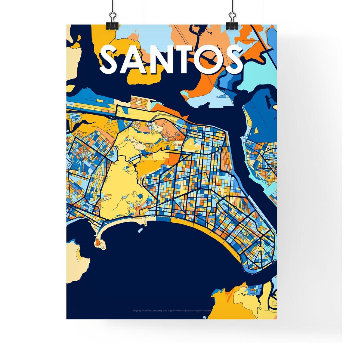 Santos Brazil Colorful Modern City Street Map Travel Decor Poster - Image 4
