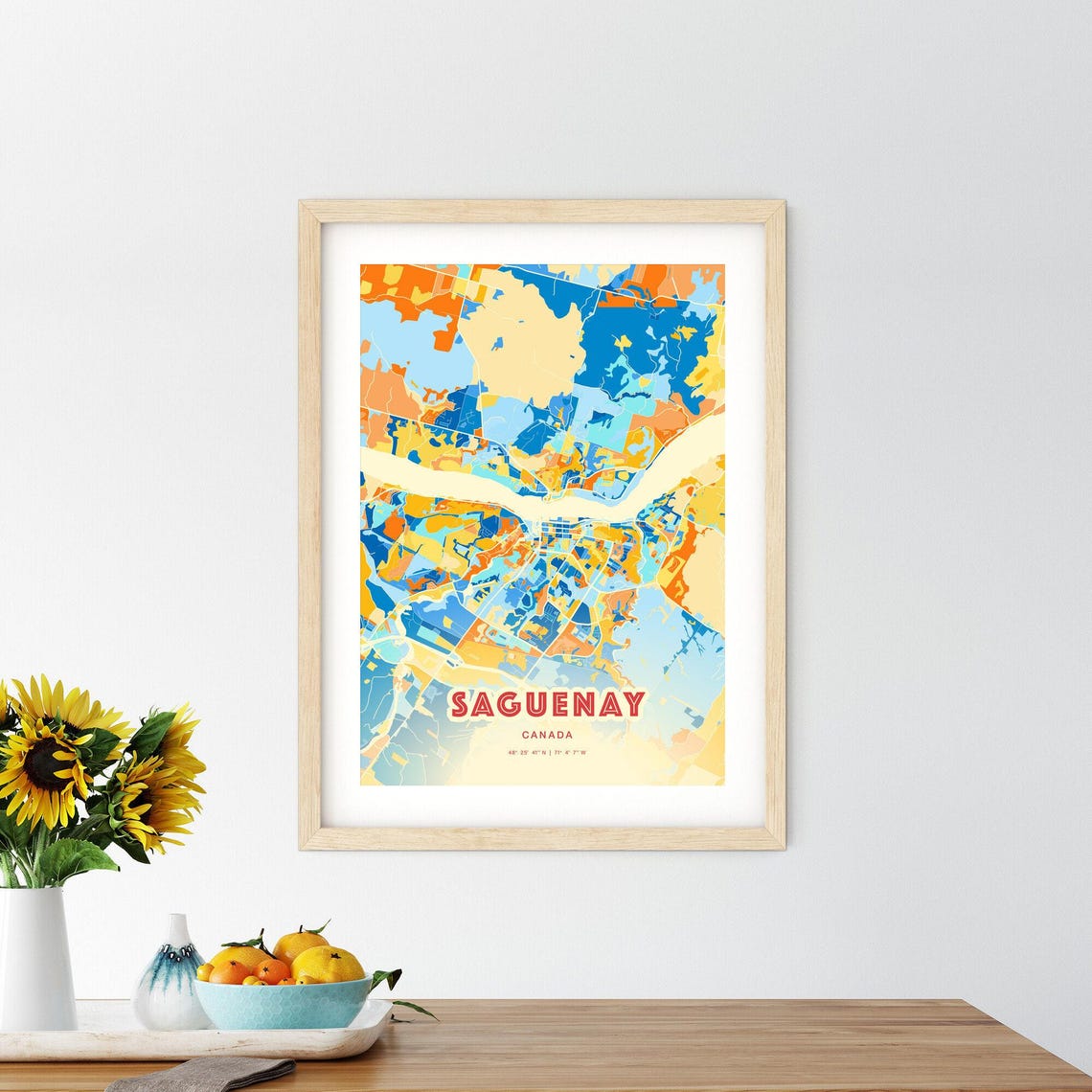 Saguenay Quebec Canada Colorful Blue Orange City Map Art Poster - Image 2