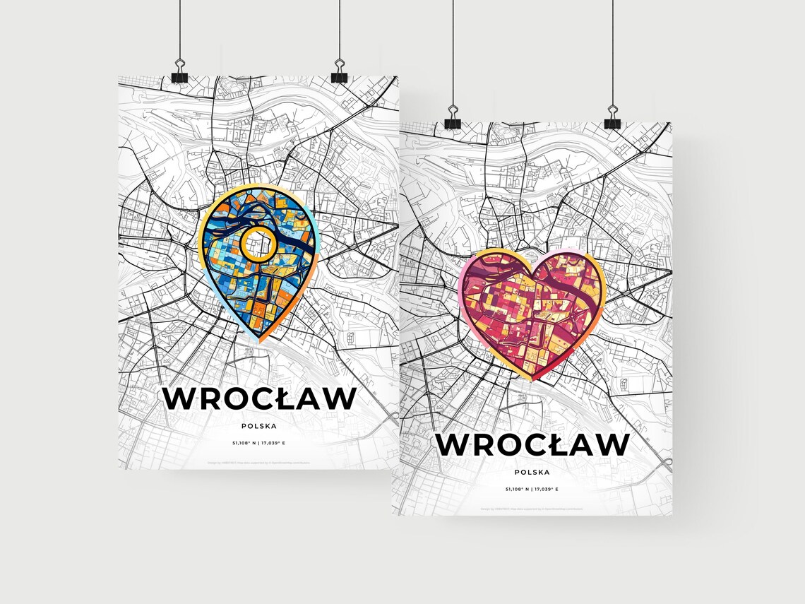 Wroclaw Poland Heart Love Map Black White Street Map Poster Gift - Image 2