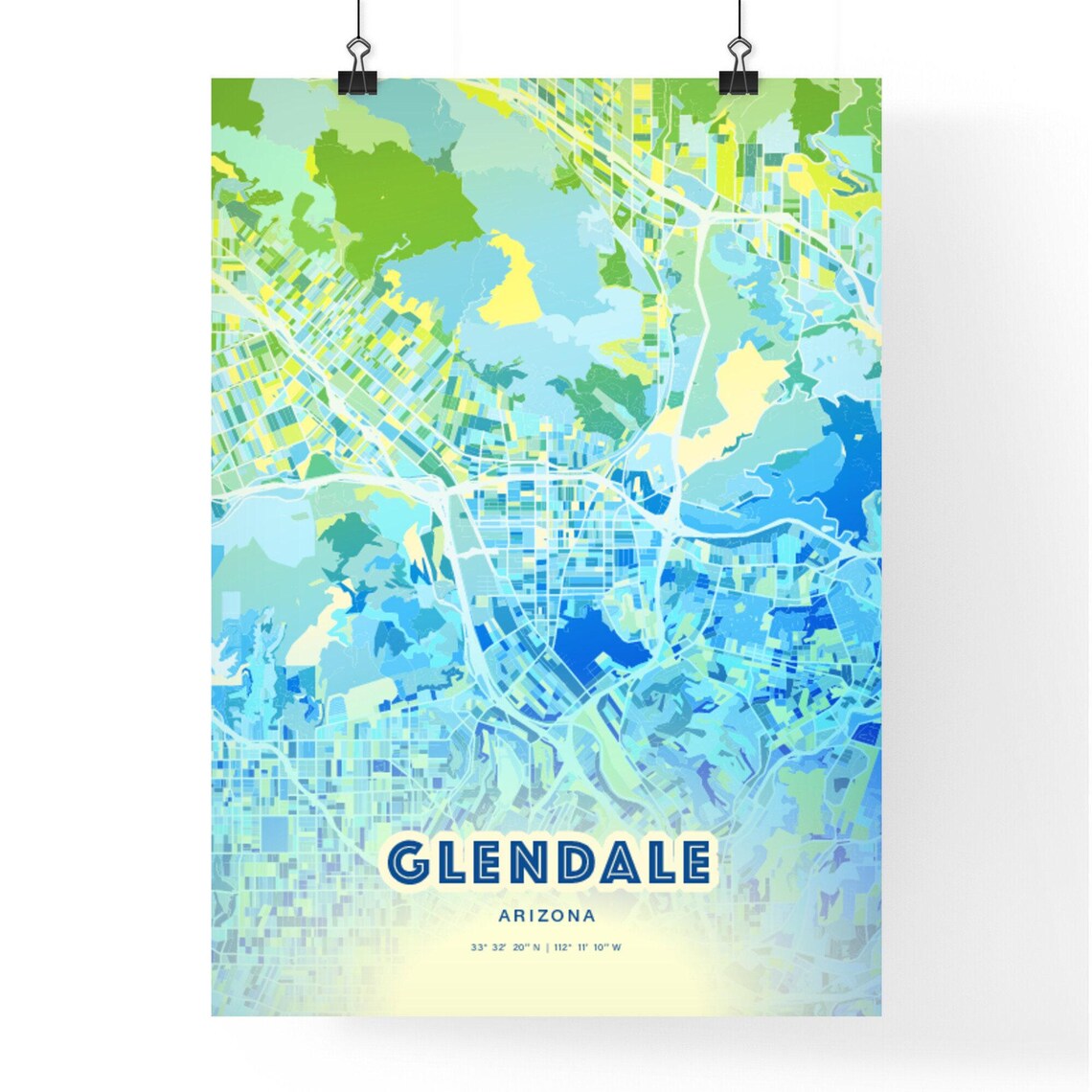 Glendale Arizona Vibrant Abstract Watercolor City Street Map Poster - Image 3