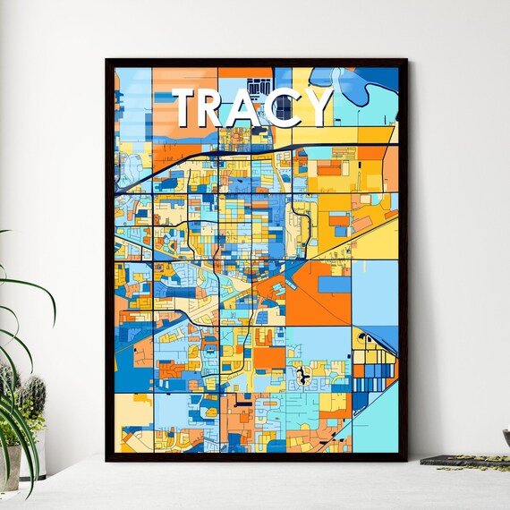 Tracy California Bold Colorful City Map Art Poster Great Hometown Gift